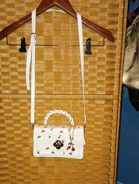 White Cherry-Print Crossbody Bag with Twisted Top Handle
